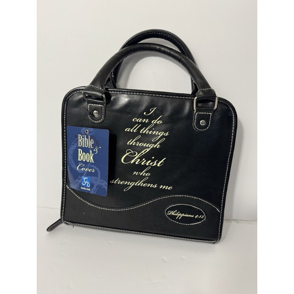 NEW Bible Cover Carrying Case Bag Philippians 4:13 Black Zipper Handle